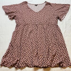 Torrid Plus Size Brown & Pink Geo Print V-Neck Mini Dress Empire Waist Boho